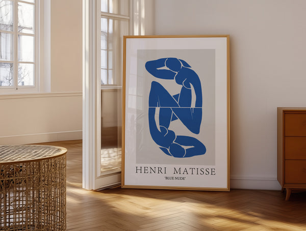 Blue Nude Duo Matisse plakat med to blå figurer i papercut-stil – moderne kunst af Henri Matisse.