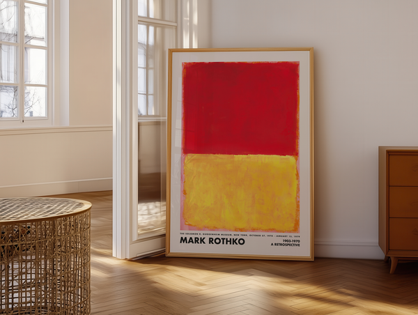 Mark Rothko plakat i røde og gule farver – abstrakt color-field kunst til væggen.