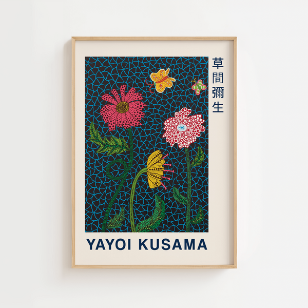 Flowers Boxed plakat af Yayoi Kusama. En farverig og ikonisk kunstplakat med blomster og prikker – perfekt til moderne indretning.