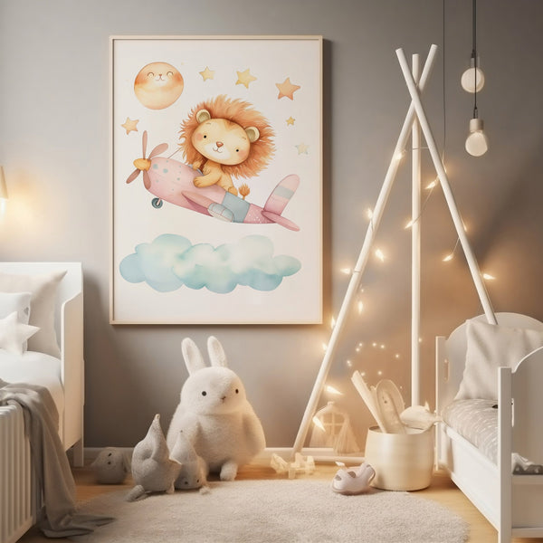 Lion in a Pink Plane -  Børneplakat