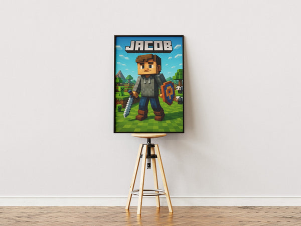 Minecraft plakat med sværd & skjold (lav din egen)