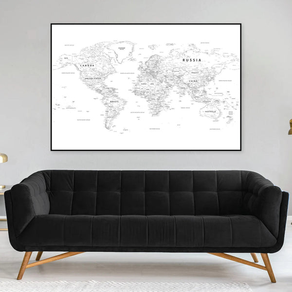 Minimalistisk verdenskort plakat. Et stilrent verdenskort i enkle linjer – perfekt til moderne, skandinavisk og stilfuld boligindretning.