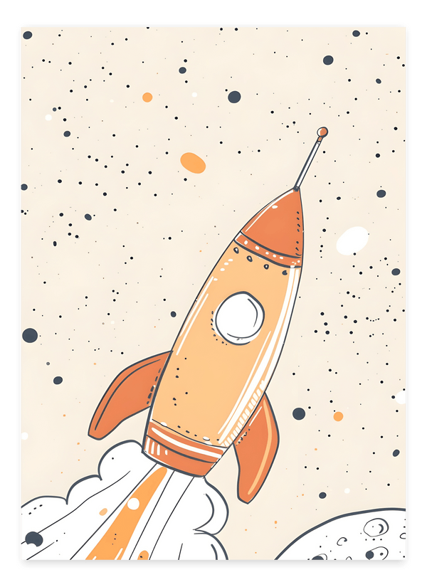 Raket til Månen - Børneplakat | Eventyrlig & Fantasifuld Kunst