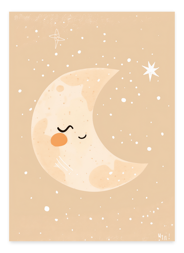 Træt Måne - Børneplakat | Sødt & Beroligende Design