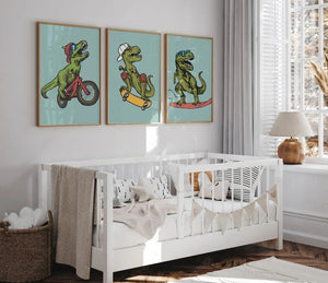 T-Rex på Skateboard Børneplakat