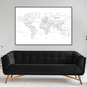 Minimalistisk verdenskort plakat. Et stilrent verdenskort i enkle linjer – perfekt til moderne, skandinavisk og stilfuld boligindretning.

