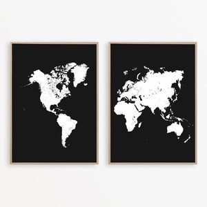 Sort 2 delt Verdenskort Plakat