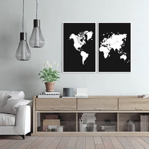 Sort 2 delt Verdenskort Plakat