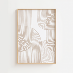 Moderne boho plakat med abstrakte linjer i beige og neutrale toner