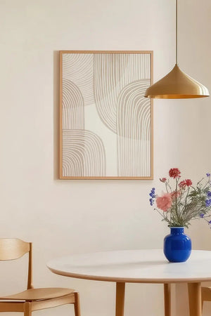 Moderne boho plakat med abstrakte linjer i beige og neutrale toner