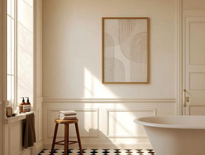 Moderne boho plakat med abstrakte linjer i beige og neutrale toner