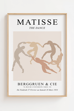 Beige The Dance plakat inspireret af Matisse. En elegant og rolig kunstplakat med dansende figurer – perfekt til stilfuld indretning.
