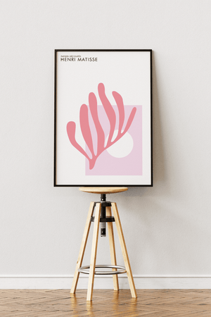 Pink Coral Matisse plakat i rosa og lyserøde nuancer – moderne vægkunst inspireret af Henri Matisse’ papirklip.