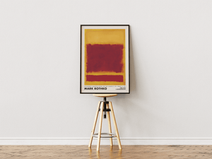 Abstrakt plakat i dybe røde og gyldne farver inspireret af Mark Rothkos farvefelter – perfekt til moderne indretning og kunstneriske billedvægge.