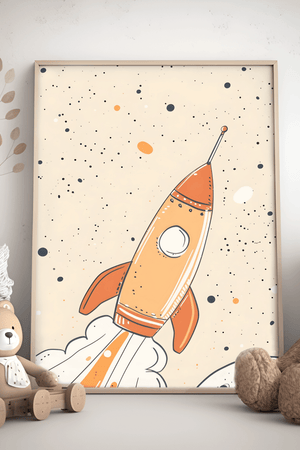 Raket til Månen - Børneplakat | Eventyrlig & Fantasifuld Kunst