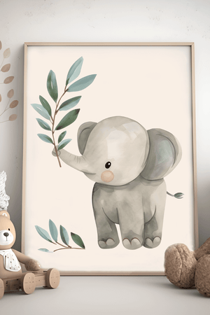 Elefant Leaf - Børneplakat | Sødt & Naturinspireret Design