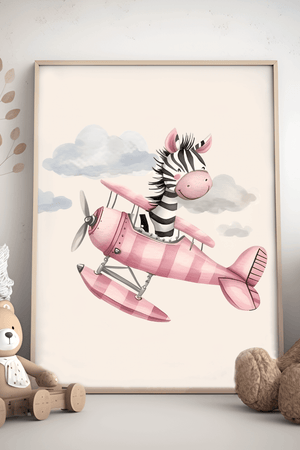 Zebra i et pink fly -  Børneplakat