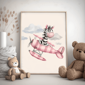 Zebra i et pink fly -  Børneplakat