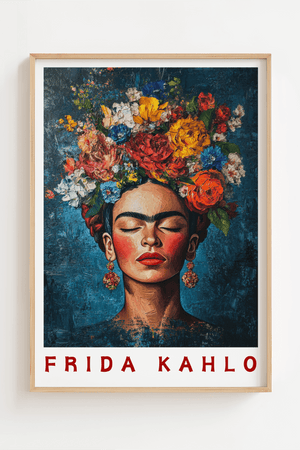 Blomsterkrone Lukket Øjne – Frida Kahlo Plakat