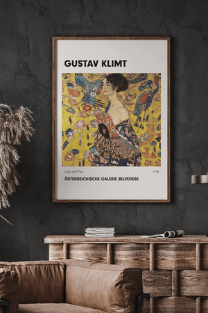 Gustav Klimt plakat med Lady with Fan motiv – farverig kunstplakat fra 1918.

