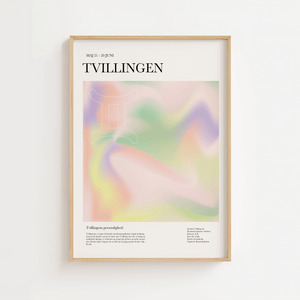 Tvillingen - Farverig stjernetegns plakat