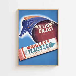 Retro Wrigley’s Spearmint plakat med farverigt vintage-design. Perfekt til dig, der elsker ikoniske reklamer. Fås fra kun 99,- i flere størrelser.