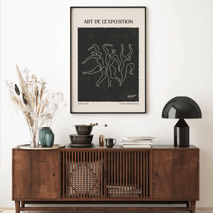 Picasso plakat med dansende figurer i sort hvid – kunstplakat med fransk tekst og grafisk udtryk.