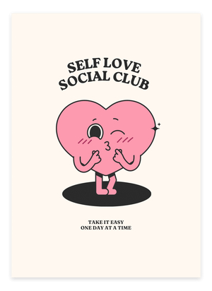 Tilføj et moderne og selvsikkert udtryk til dit hjem med Self Love, Social Club - Pink Plakat. En stilfuld pinke plakat med et inspirerende budskab.