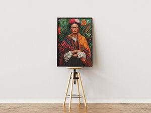 Orange Sjal Junglebaggrund – Frida Kahlo Plakat