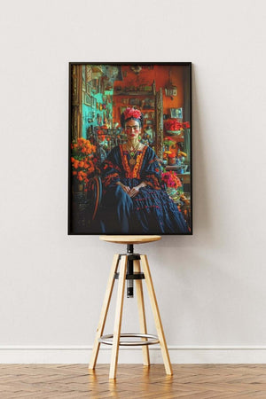 Blomster i Håret & Blå Kjole - Frida Kahlo Plakat