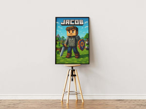 Minecraft plakat med sværd & skjold (lav din egen)