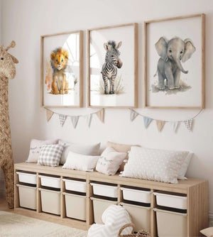 Plakatvæg af børneplakater med dyr