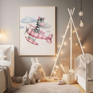 Zebra i et pink fly -  Børneplakat