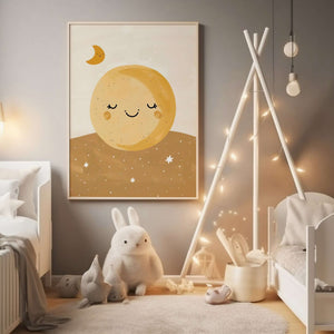Glad Måne - Børneplakat | Sødt & Drømmende Design til Børn