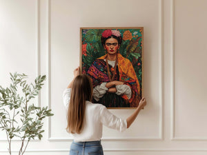 Orange Sjal Junglebaggrund – Frida Kahlo Plakat