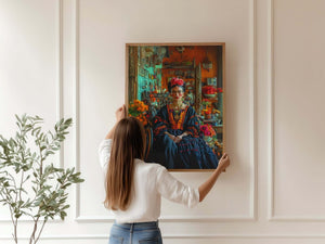 Blomster i Håret & Blå Kjole - Frida Kahlo Plakat