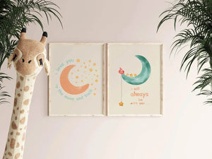 I love you to the moon and back Ellens ShopI love you to the moon and back  Vores børneplakat med citatet 'I love you to the moon and back' er den perfekte måde at udtrykke din kærlighed til dit barn. Skab en hjertevarm atmosfære i børneværelset med dette smukke citat. En ideel gave til små elskede. 50x70 cm størrelse.