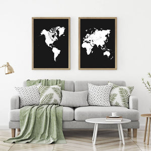 Sort 2 delt Verdenskort Plakat