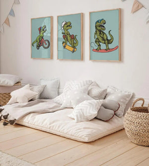 T-Rex På Mountainbike Børneplakat