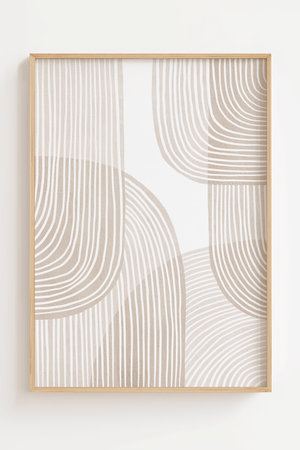 Moderne boho plakat med abstrakte linjer i beige og neutrale toner