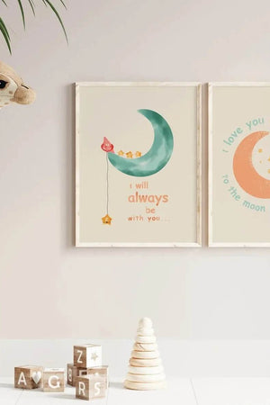I love you to the moon and back Ellens ShopI love you to the moon and back  Vores børneplakat med citatet 'I love you to the moon and back' er den perfekte måde at udtrykke din kærlighed til dit barn. Skab en hjertevarm atmosfære i børneværelset med dette smukke citat. En ideel gave til små elskede. 50x70 cm størrelse.