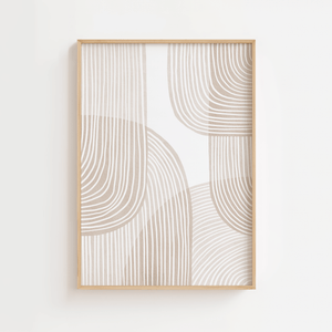 Moderne boho plakat med abstrakte linjer i beige og neutrale toner
