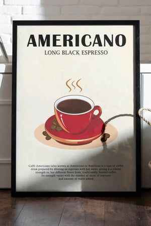 Americano Opskrift Plakat: Lær at brygge den perfekte Americano med vores dekorative opskrift – ideel til køkken, café eller kontor!