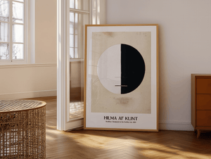 Buddha Balance plakat – Hilma af Klint abstrakt kunstplakat med sort og hvid cirkelmotiv