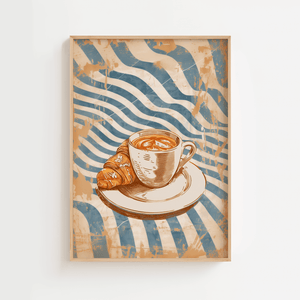 Retro kaffe og croissant plakat med caféillustration