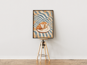 Retro kaffe og croissant plakat med caféillustration