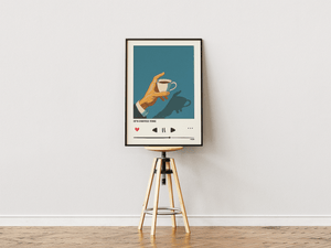 Coffee Time plakat med minimalistisk illustration af hånd og kaffekop
