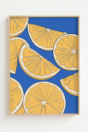 citron plakat med gule citroner på blå baggrund illustration