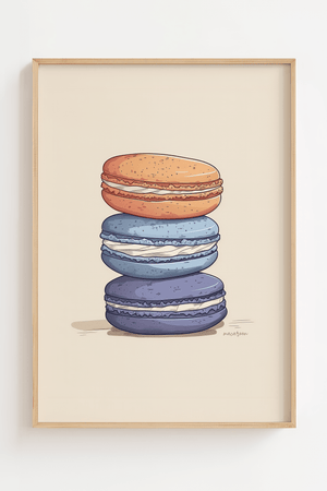 Macaron stack plakat med tre farverige macarons illustration