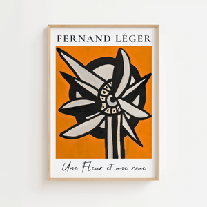 Fernand Léger blomst plakat Une Fleur et une roue med orange baggrund